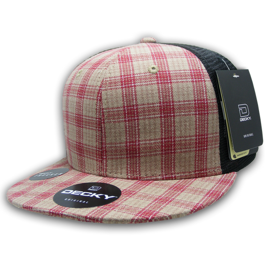 Decky 6016 High Crown Plaid Black Mesh Hat - 50% Cotton, 50% Nylon
