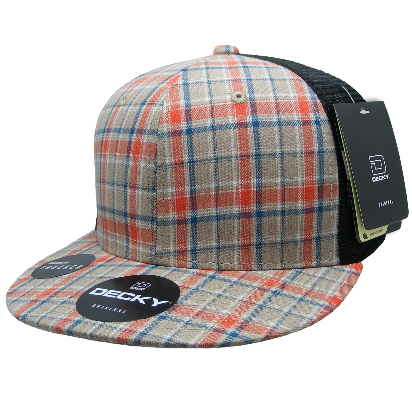 Decky 6016 High Crown Plaid Black Mesh Hat - 50% Cotton, 50% Nylon