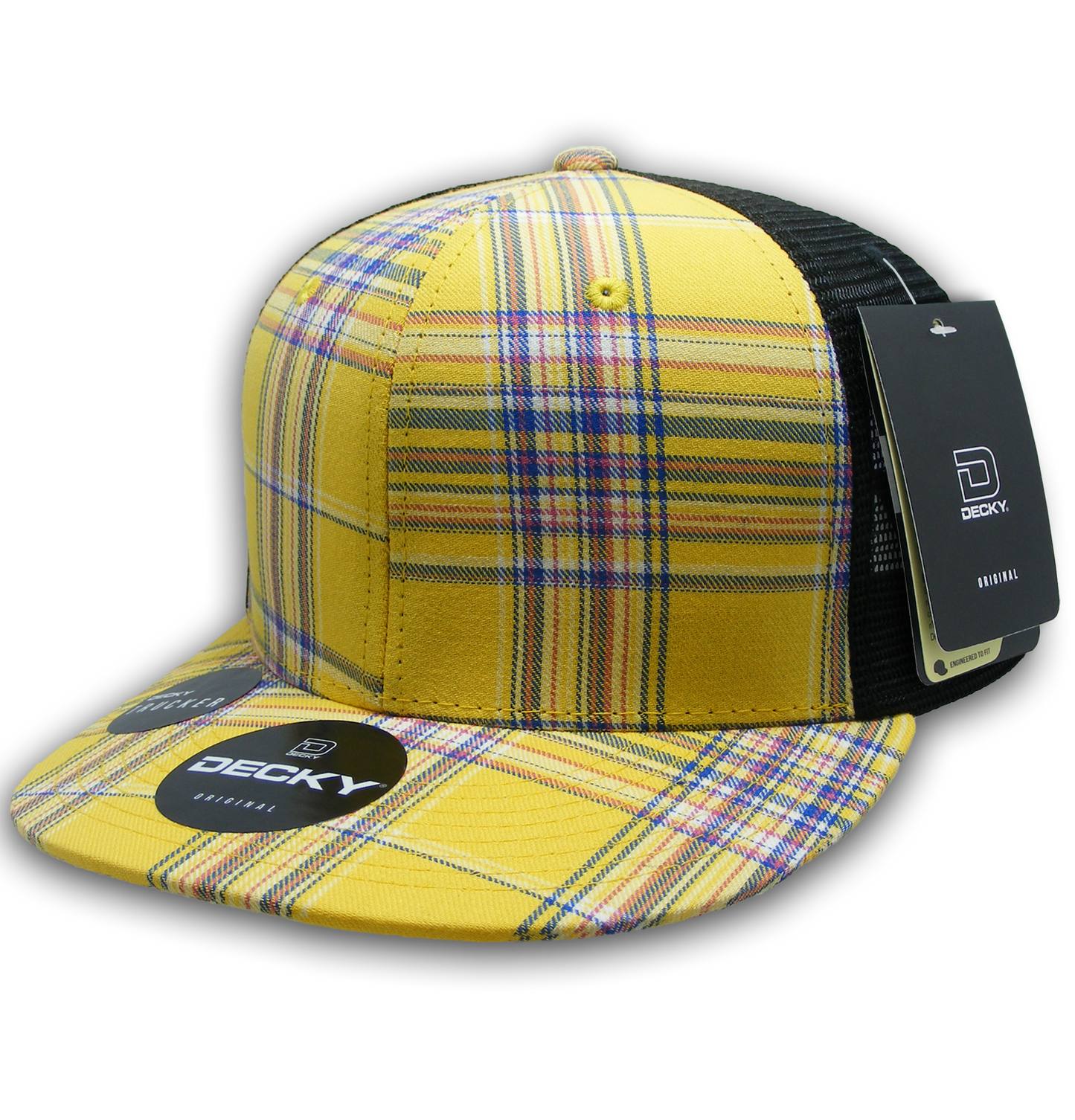 Decky 6016 High Crown Plaid Black Mesh Hat - 50% Cotton, 50% Nylon