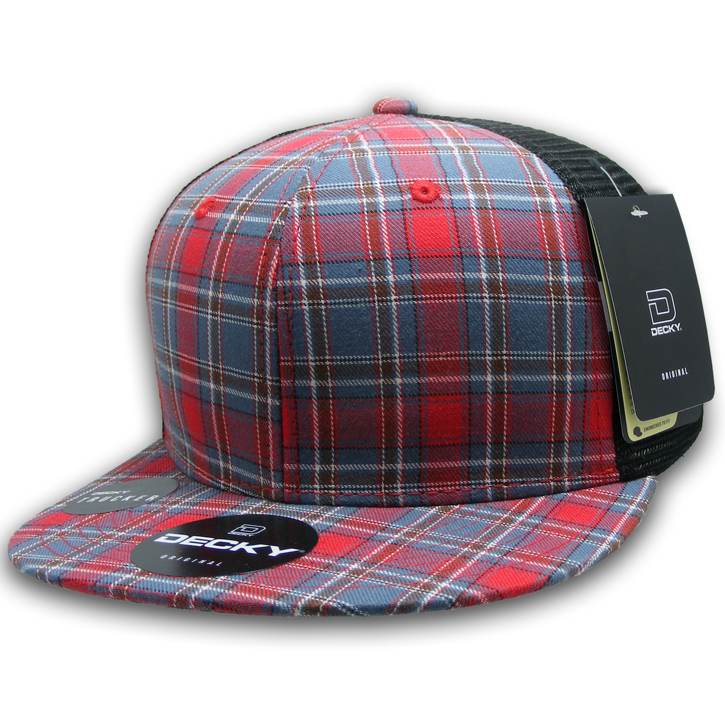 Decky 6016 High Crown Plaid Black Mesh Hat - 50% Cotton, 50% Nylon