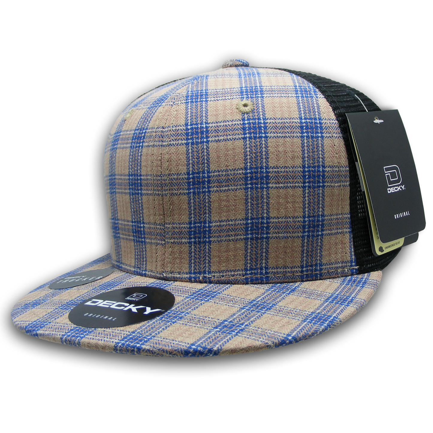 Decky 6016 High Crown Plaid Black Mesh Hat - 50% Cotton, 50% Nylon