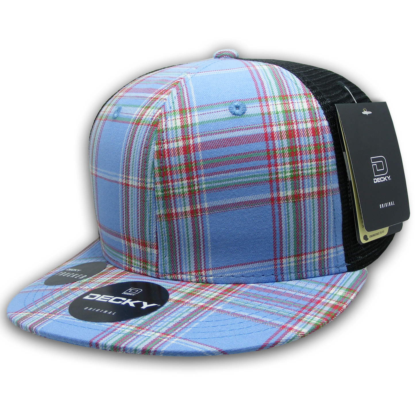 Decky 6016 High Crown Plaid Black Mesh Hat - 50% Cotton, 50% Nylon