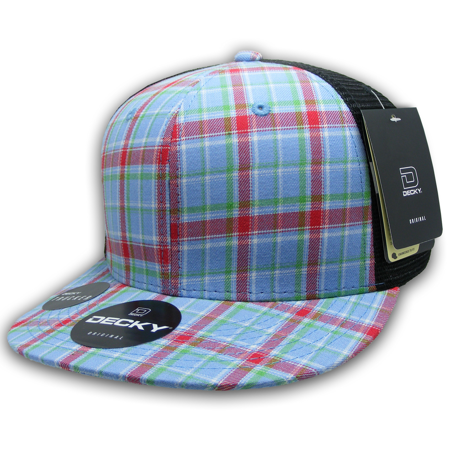 Decky 6016 High Crown Plaid Black Mesh Hat - 50% Cotton, 50% Nylon