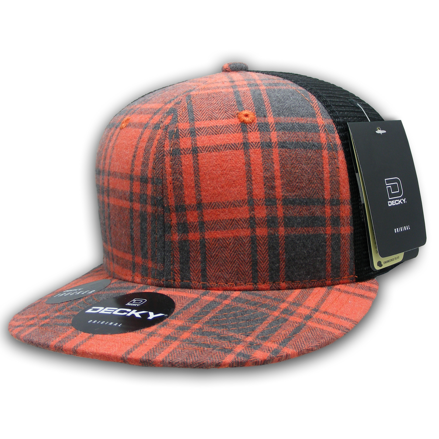 Decky 6016 High Crown Plaid Black Mesh Hat - 50% Cotton, 50% Nylon