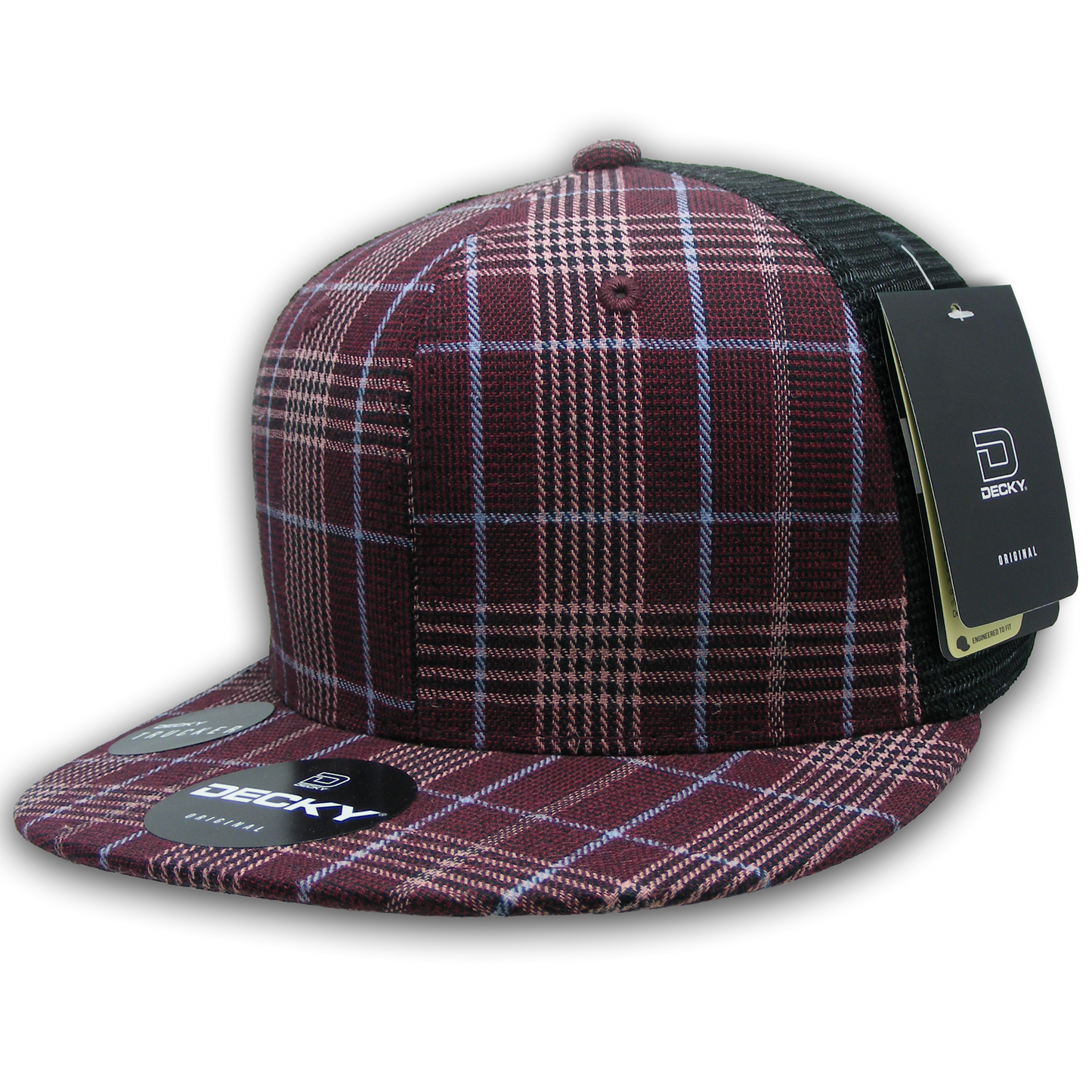 Decky 6016 High Crown Plaid Black Mesh Hat - 50% Cotton, 50% Nylon