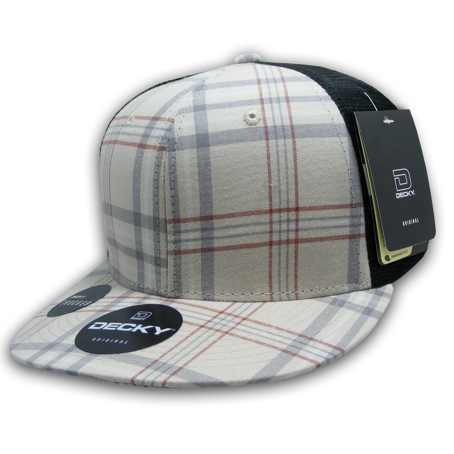 Decky 6016 High Crown Plaid Black Mesh Hat - 50% Cotton, 50% Nylon