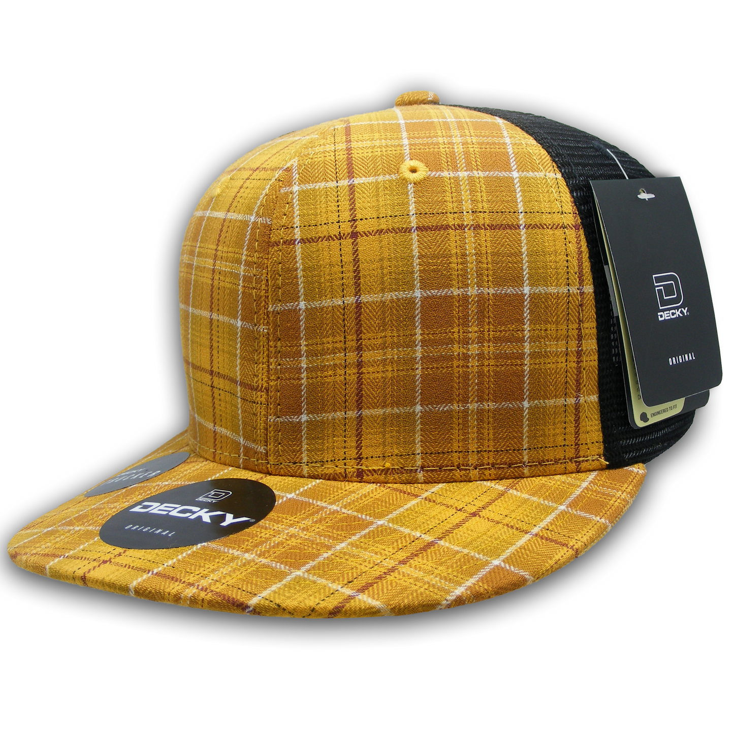 Decky 6016 High Crown Plaid Black Mesh Hat - 50% Cotton, 50% Nylon