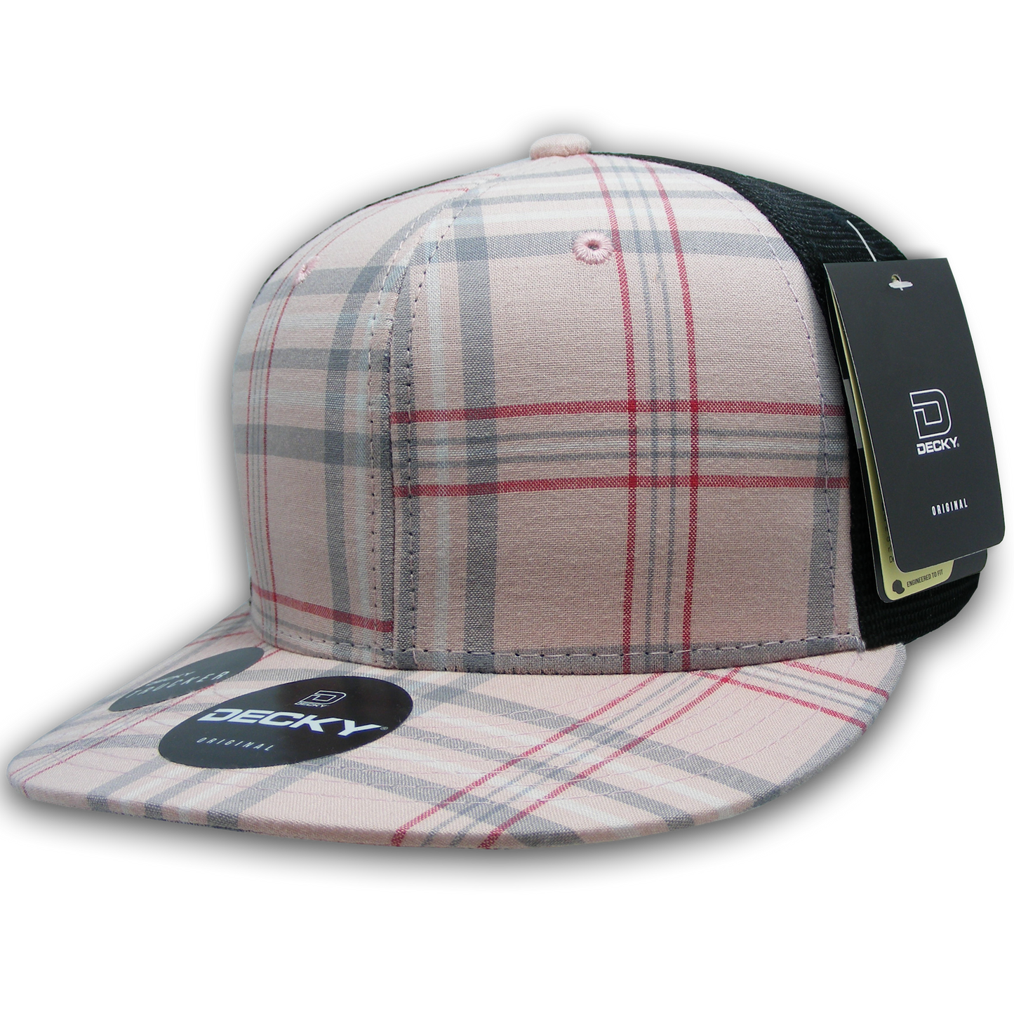 Decky 6016 High Crown Plaid Black Mesh Hat - 50% Cotton, 50% Nylon