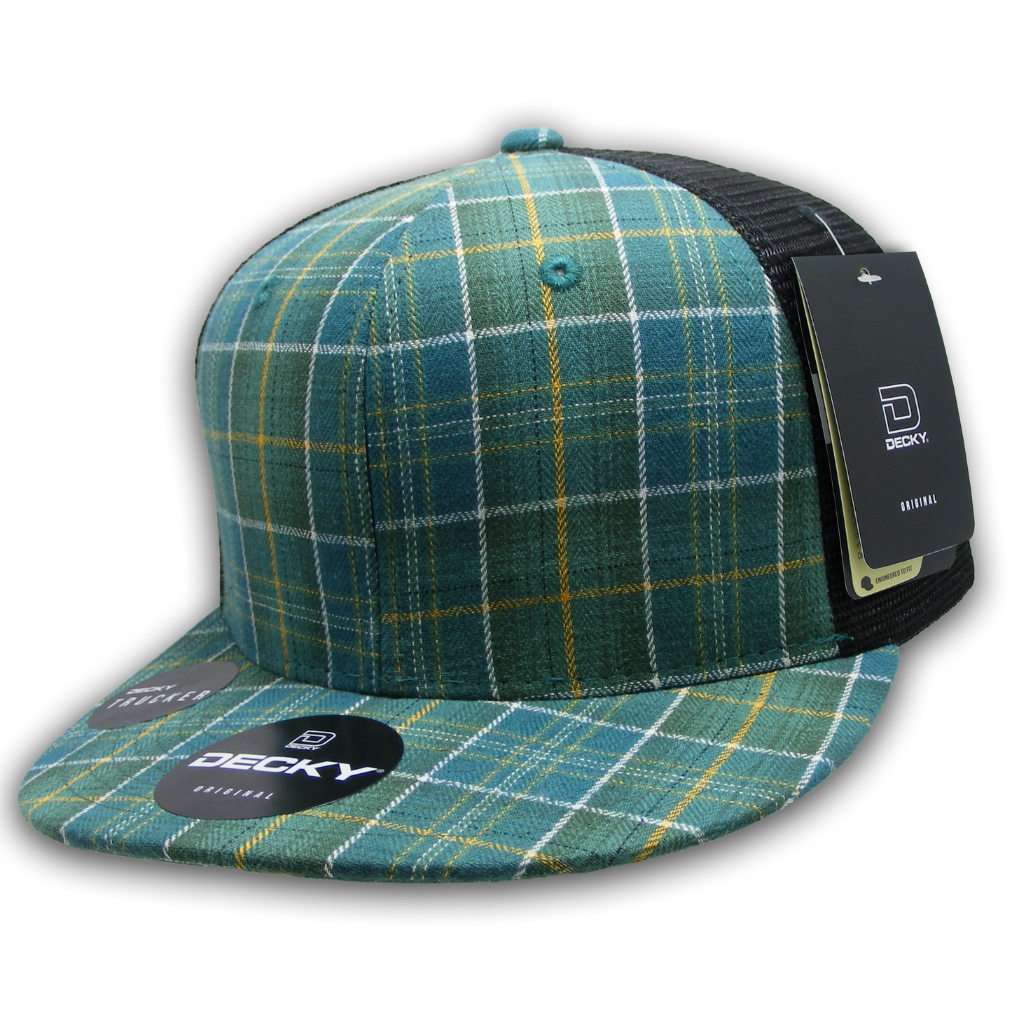 Decky 6016 High Crown Plaid Black Mesh Hat - 50% Cotton, 50% Nylon