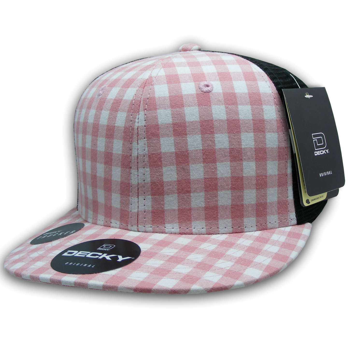 Decky 6016 High Crown Plaid Black Mesh Hat - 50% Cotton, 50% Nylon
