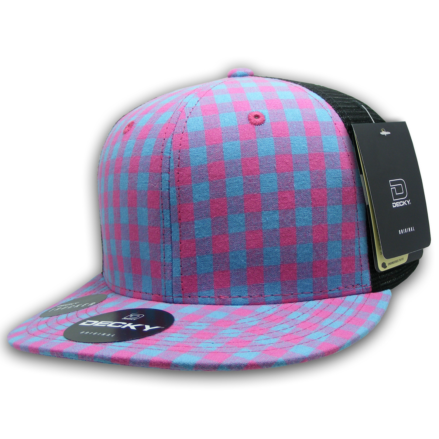 Decky 6016 High Crown Plaid Black Mesh Hat - 50% Cotton, 50% Nylon