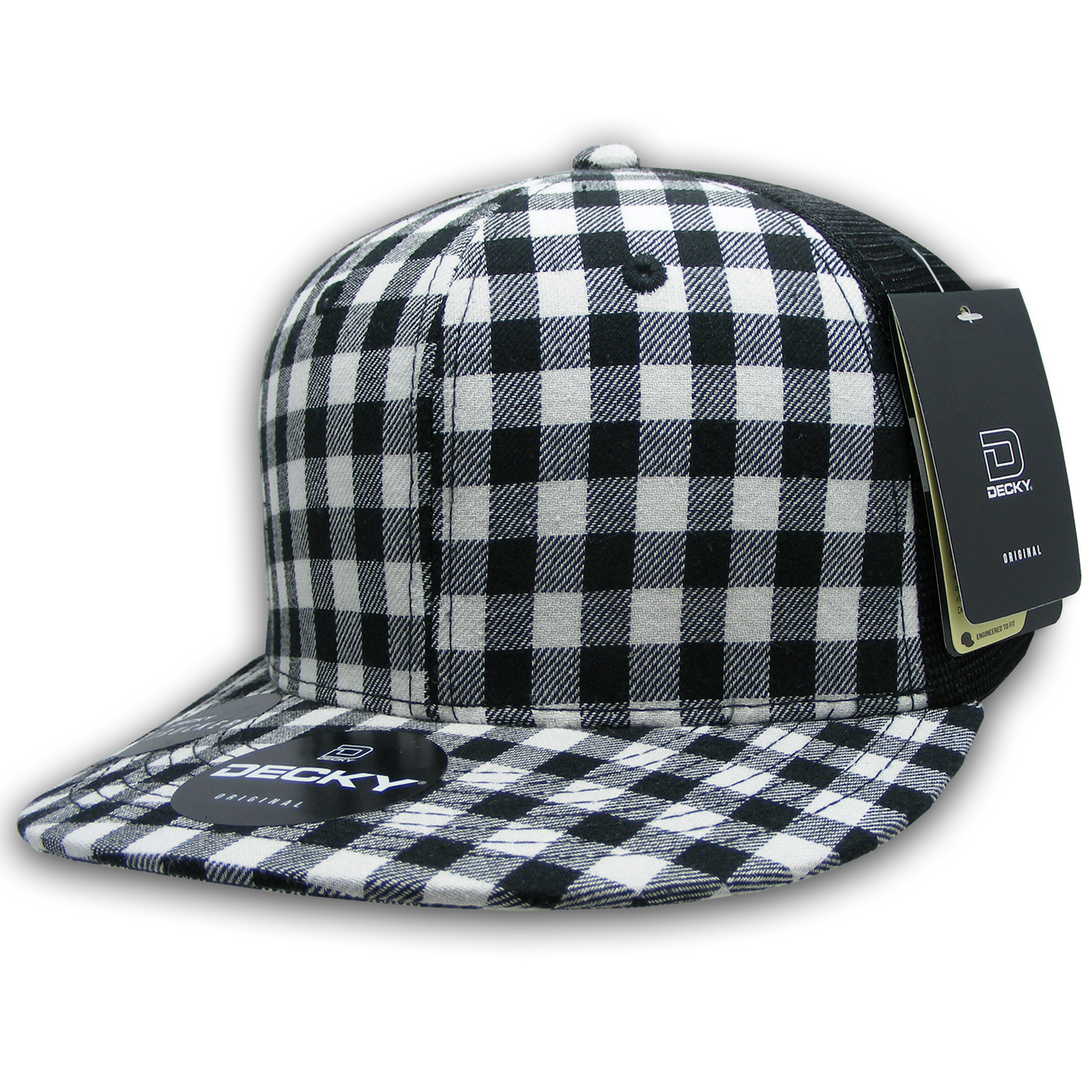 Decky 6016 High Crown Plaid Black Mesh Hat - 50% Cotton, 50% Nylon