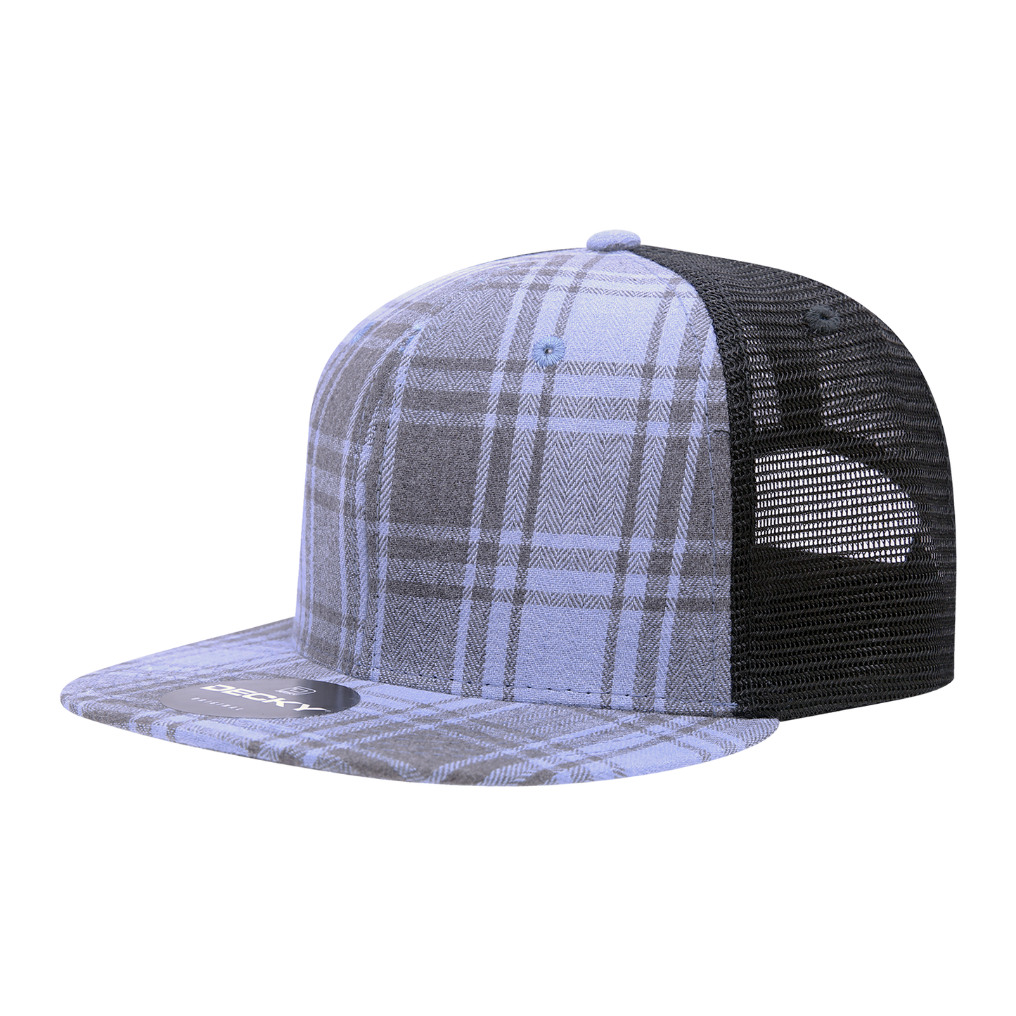 Decky 6016 High Crown Plaid Black Mesh Hat - 50% Cotton, 50% Nylon