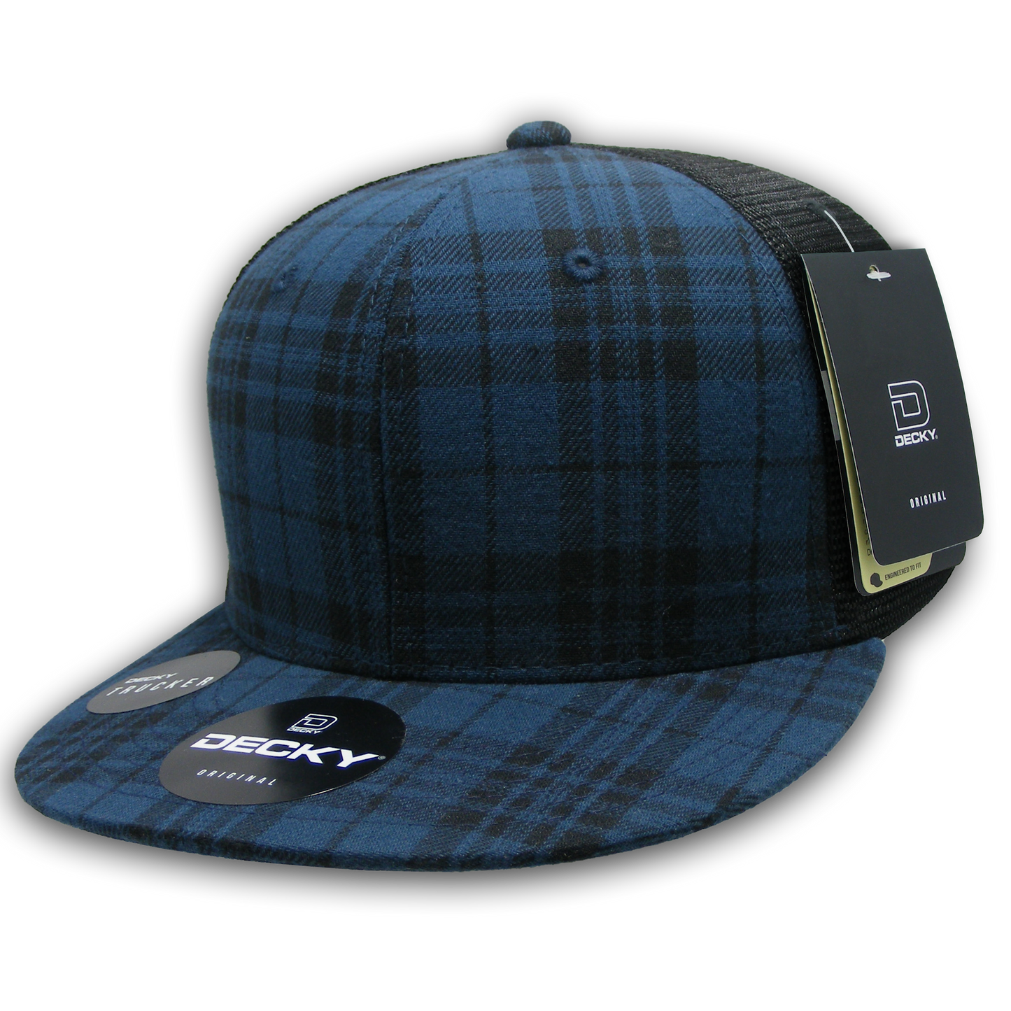 Decky 6016 High Crown Plaid Black Mesh Hat - 50% Cotton, 50% Nylon