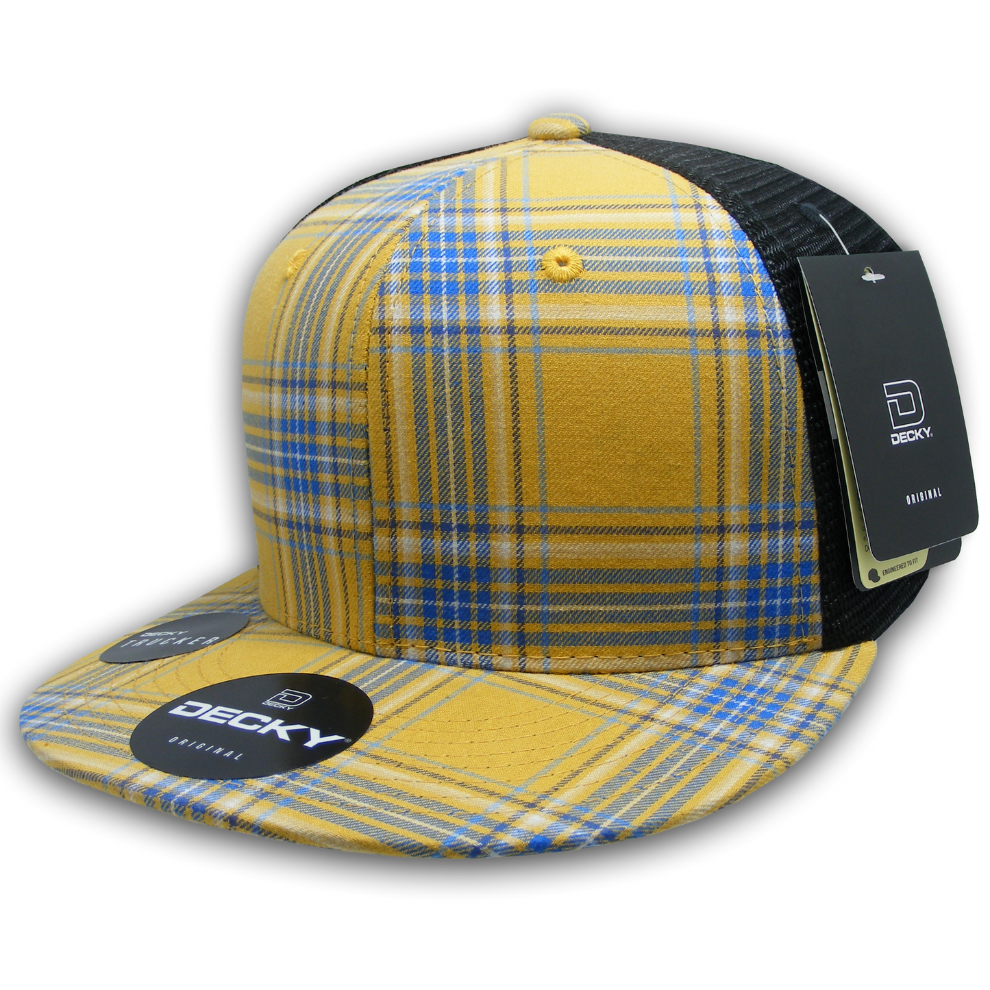 Decky 6016 High Crown Plaid Black Mesh Hat - 50% Cotton, 50% Nylon