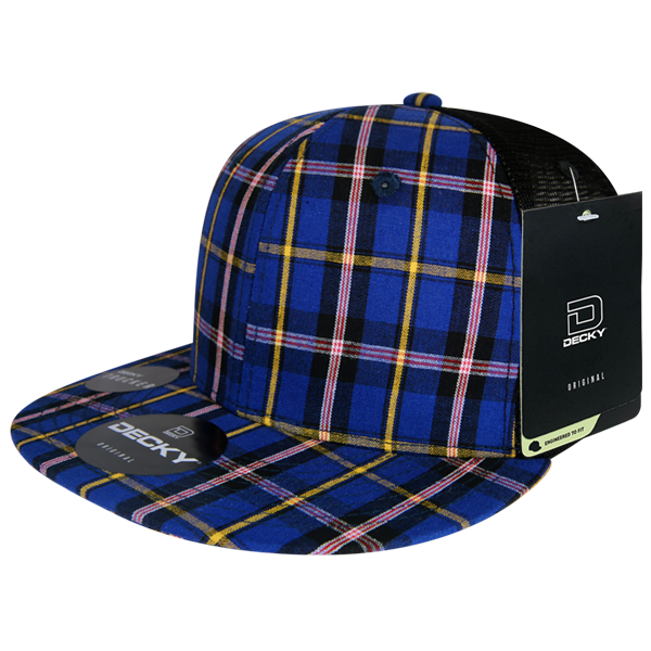Decky 6016 High Crown Plaid Black Mesh Hat - 50% Cotton, 50% Nylon