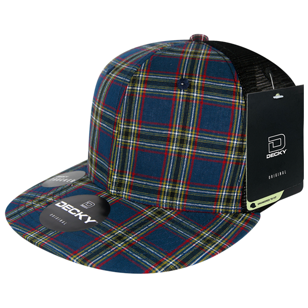 Decky 6016 High Crown Plaid Black Mesh Hat - 50% Cotton, 50% Nylon