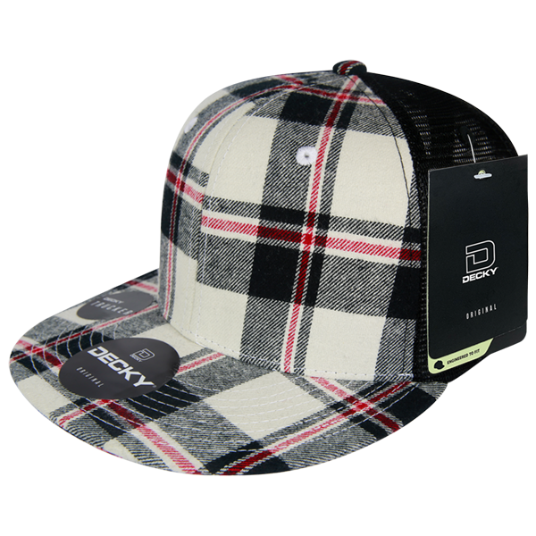 Decky 6016 High Crown Plaid Black Mesh Hat - 50% Cotton, 50% Nylon