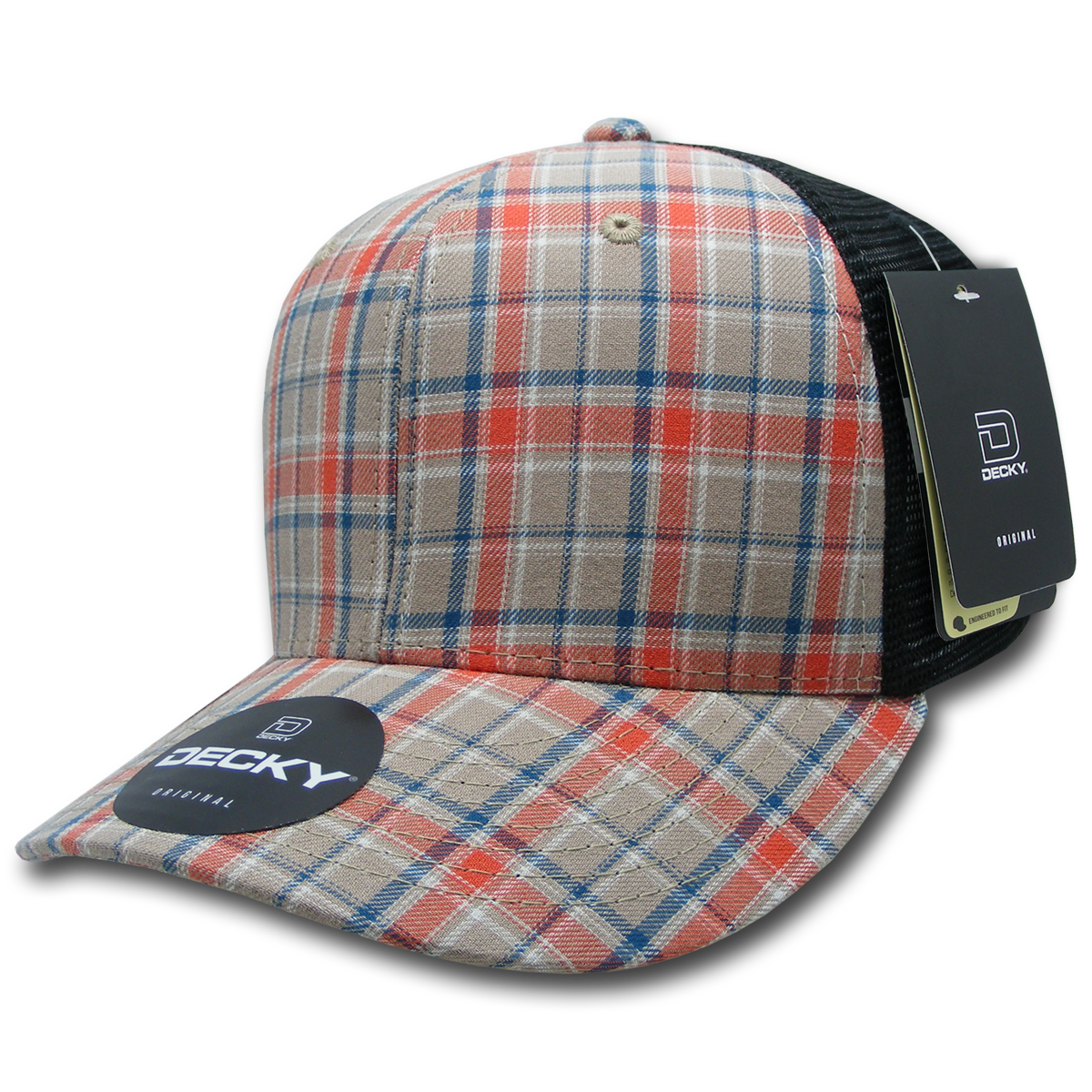 Decky 6018 Mid Crown Plaid Black Mesh Hat - 50% Cotton, 50% Nylon