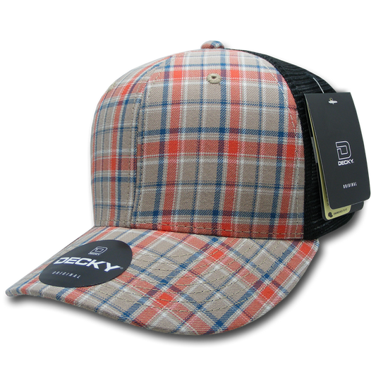 Decky 6018 Mid Crown Plaid Black Mesh Hat - 50% Cotton, 50% Nylon
