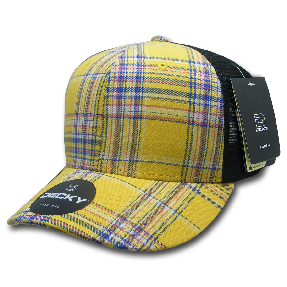 Decky 6018 Mid Crown Plaid Black Mesh Hat - 50% Cotton, 50% Nylon