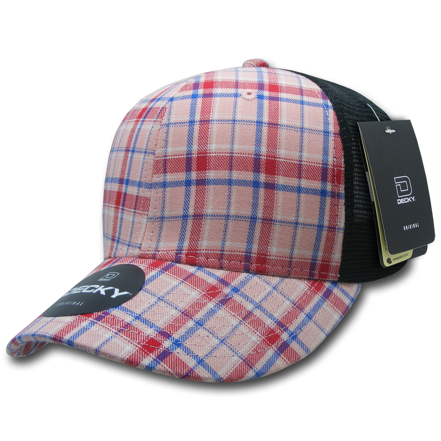 Decky 6018 Mid Crown Plaid Black Mesh Hat - 50% Cotton, 50% Nylon