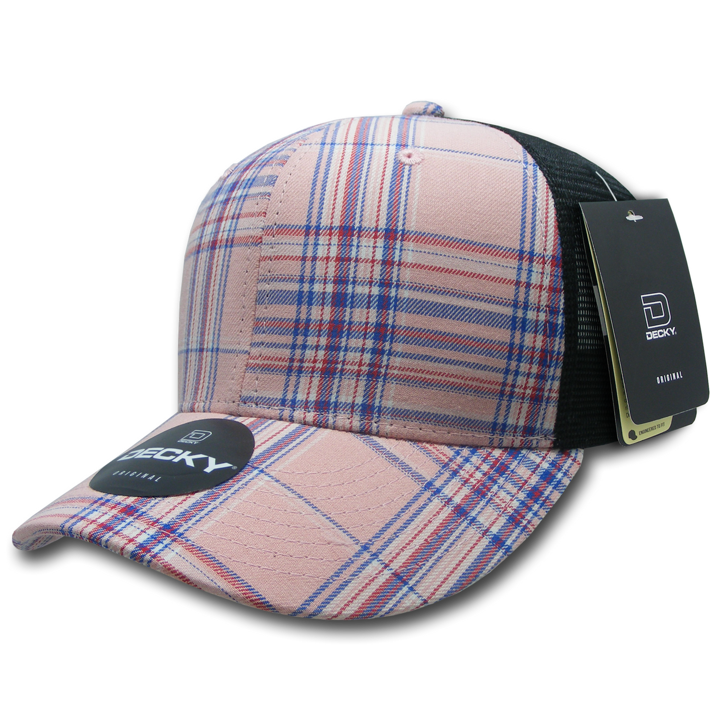 Decky 6018 Mid Crown Plaid Black Mesh Hat - 50% Cotton, 50% Nylon