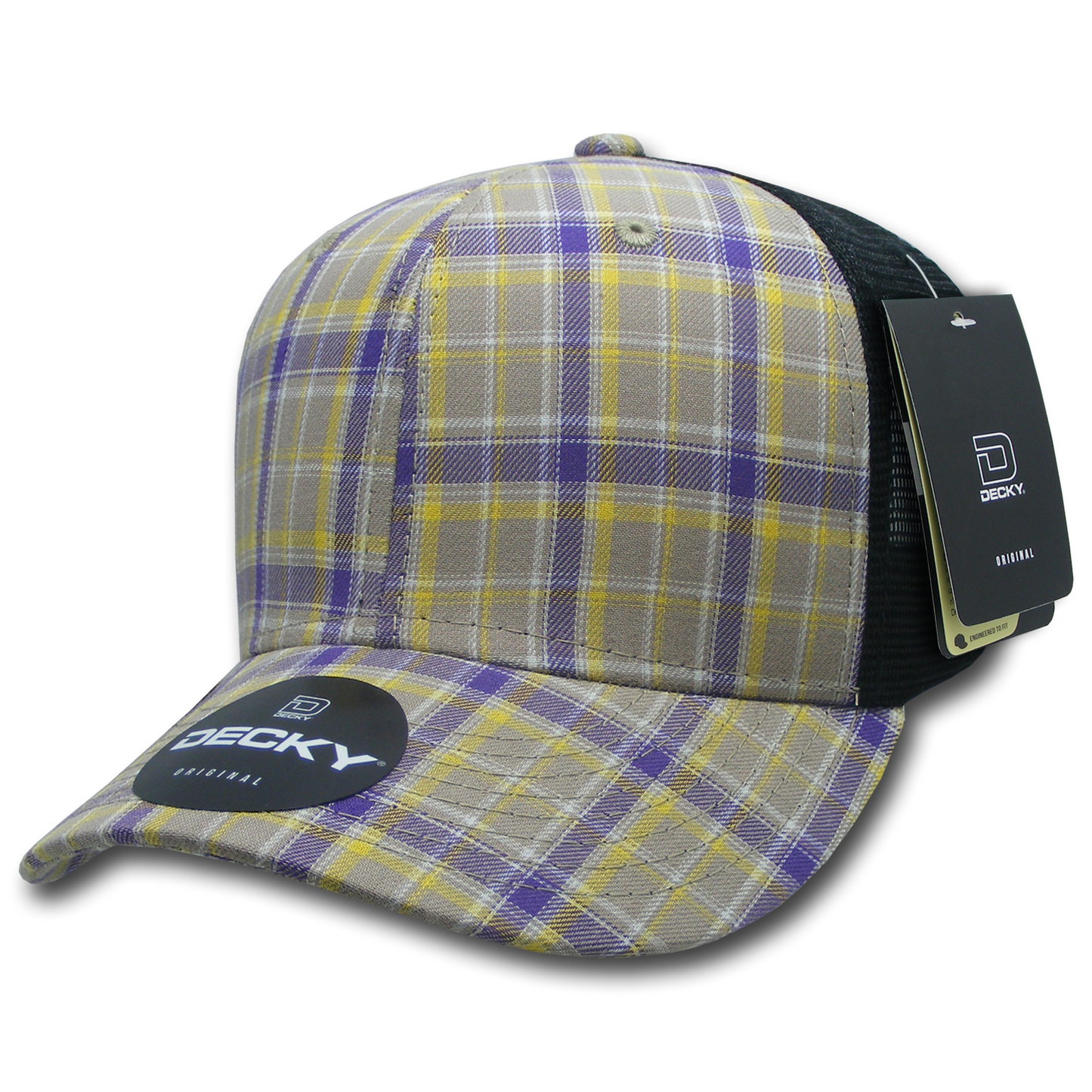 Decky 6018 Mid Crown Plaid Black Mesh Hat - 50% Cotton, 50% Nylon