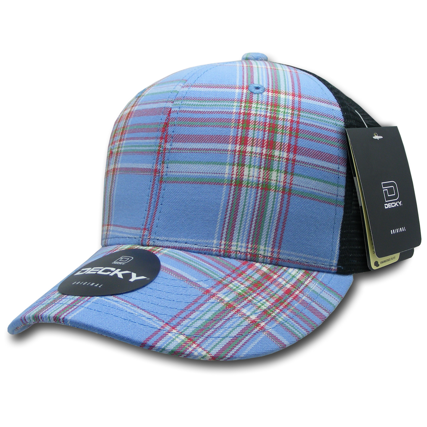 Decky 6018 Mid Crown Plaid Black Mesh Hat - 50% Cotton, 50% Nylon