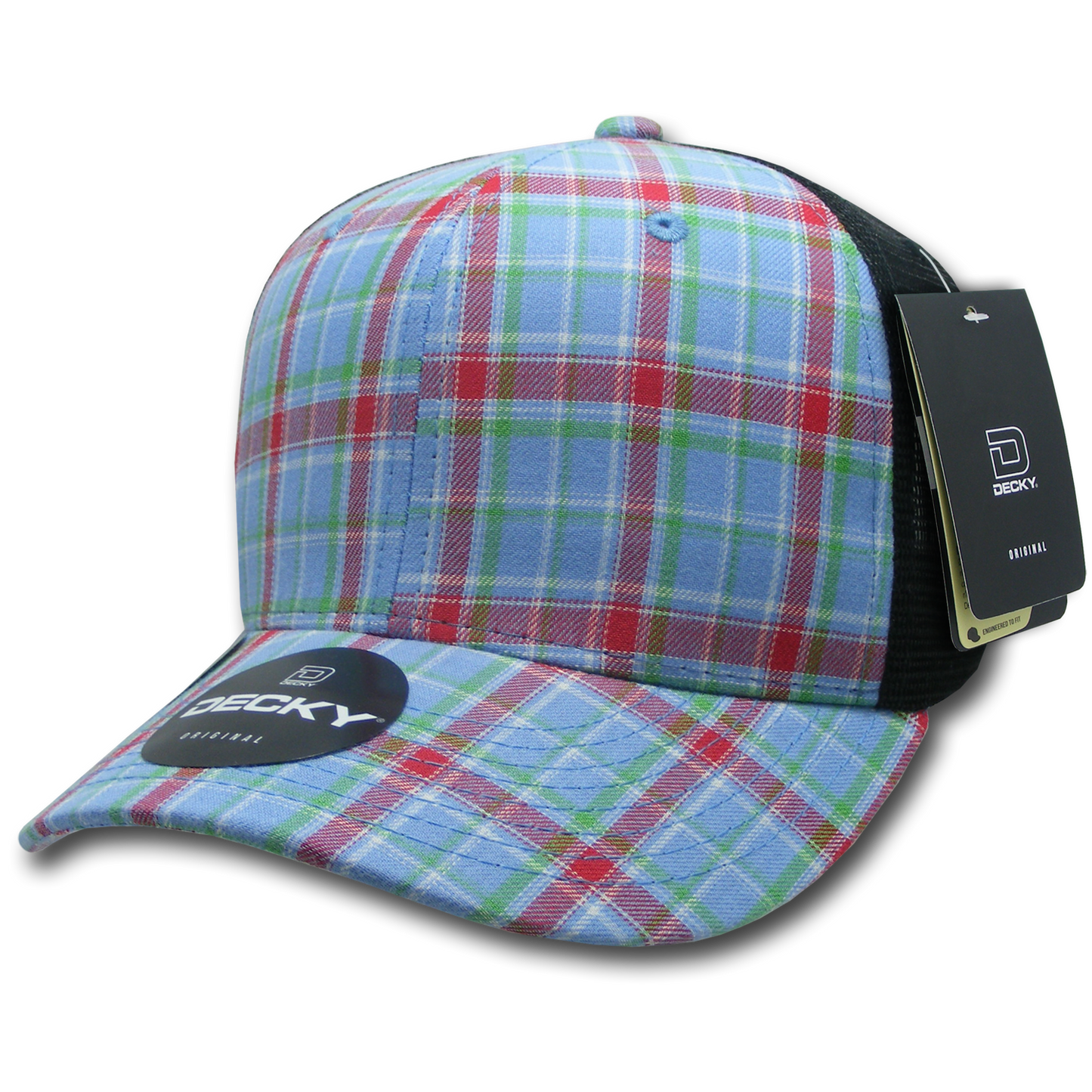 Decky 6018 Mid Crown Plaid Black Mesh Hat - 50% Cotton, 50% Nylon