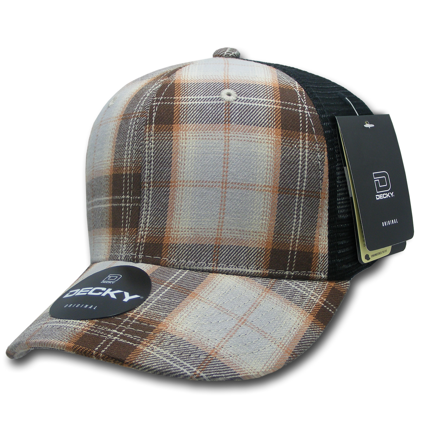 Decky 6018 Mid Crown Plaid Black Mesh Hat - 50% Cotton, 50% Nylon
