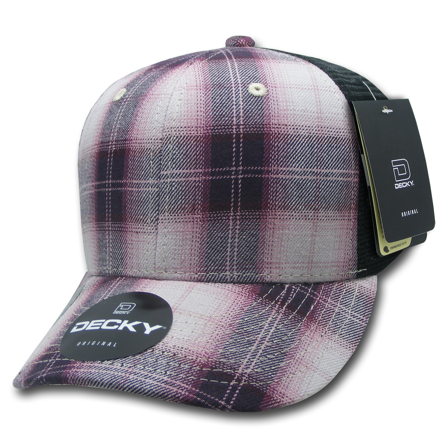 Decky 6018 Mid Crown Plaid Black Mesh Hat - 50% Cotton, 50% Nylon