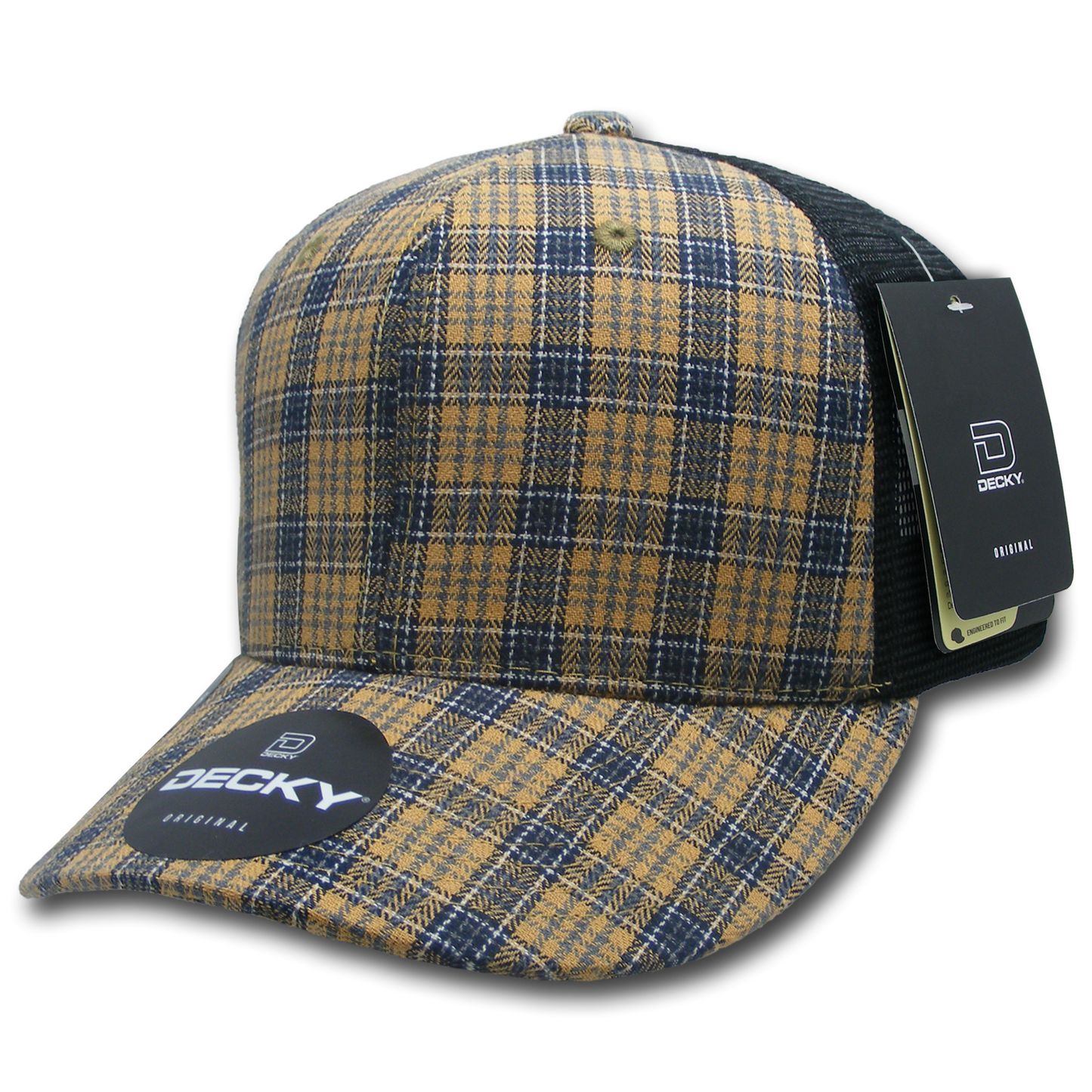 Decky 6018 Mid Crown Plaid Black Mesh Hat - 50% Cotton, 50% Nylon