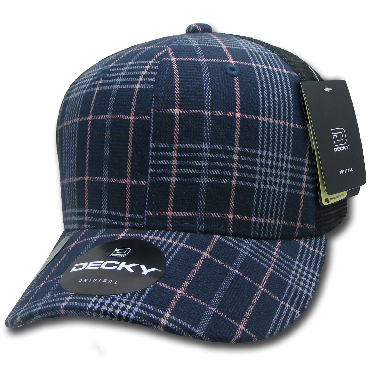 Decky 6018 Mid Crown Plaid Black Mesh Hat - 50% Cotton, 50% Nylon