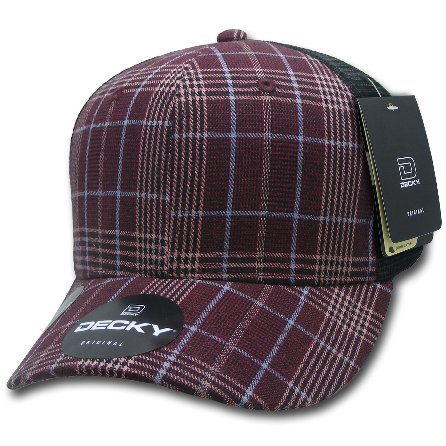 Decky 6018 Mid Crown Plaid Black Mesh Hat - 50% Cotton, 50% Nylon