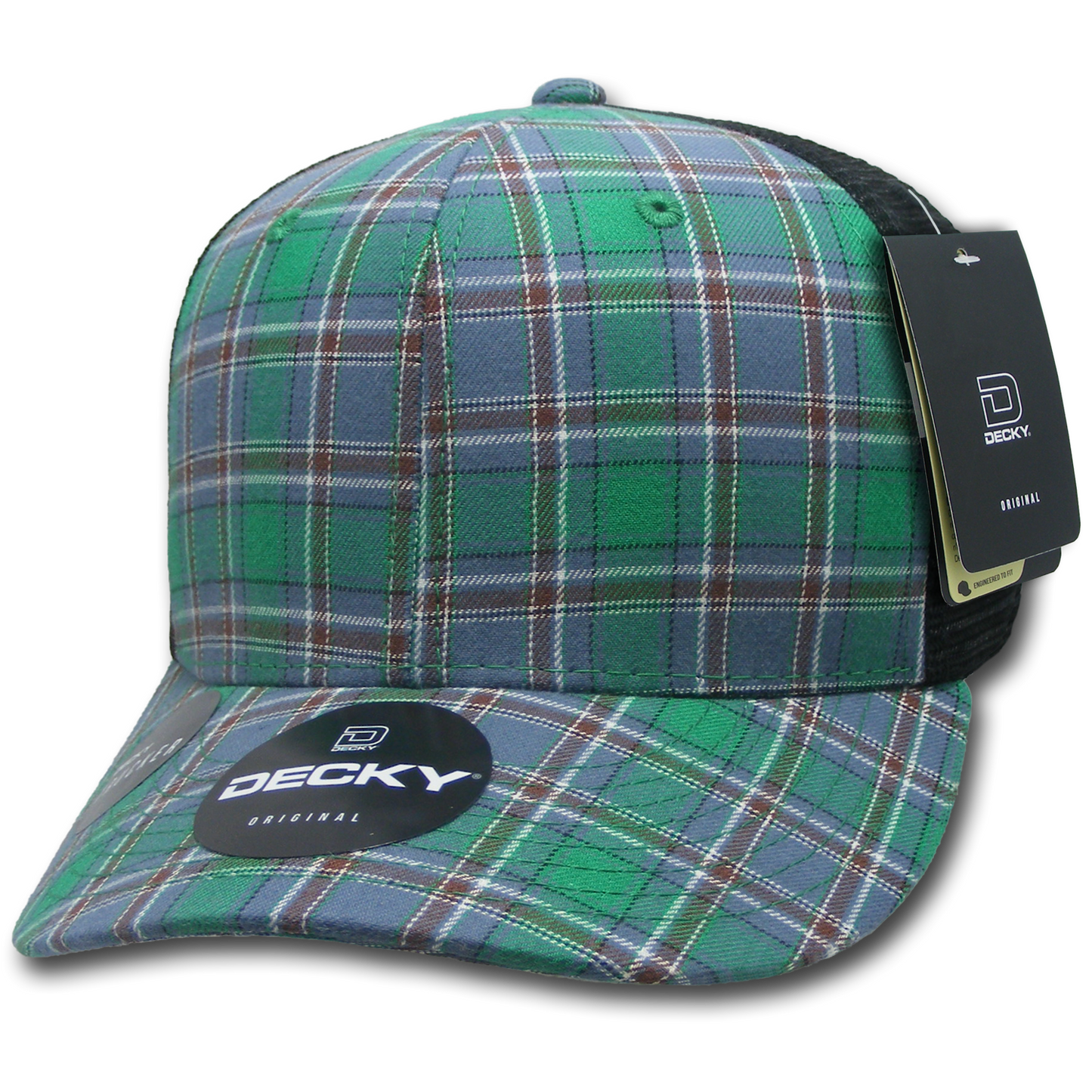 Decky 6018 Mid Crown Plaid Black Mesh Hat - 50% Cotton, 50% Nylon