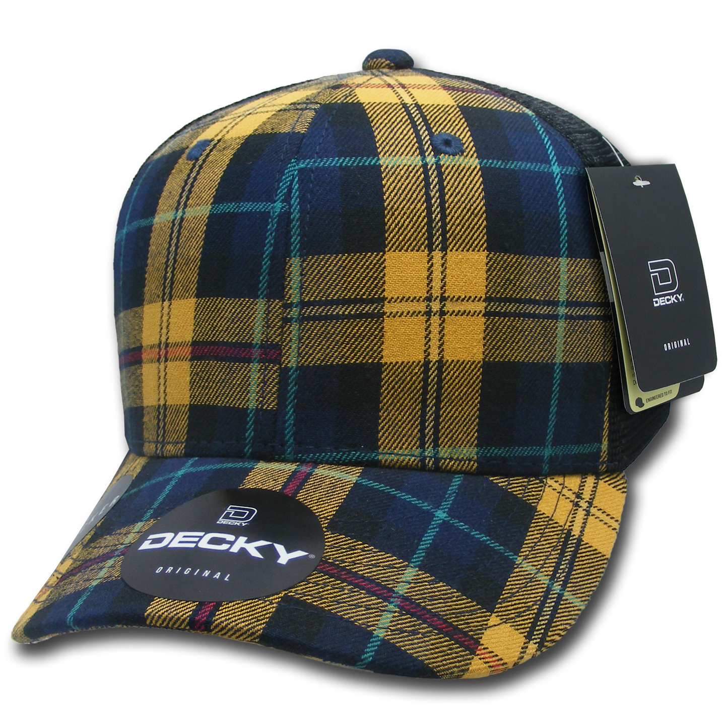 Decky 6018 Mid Crown Plaid Black Mesh Hat - 50% Cotton, 50% Nylon