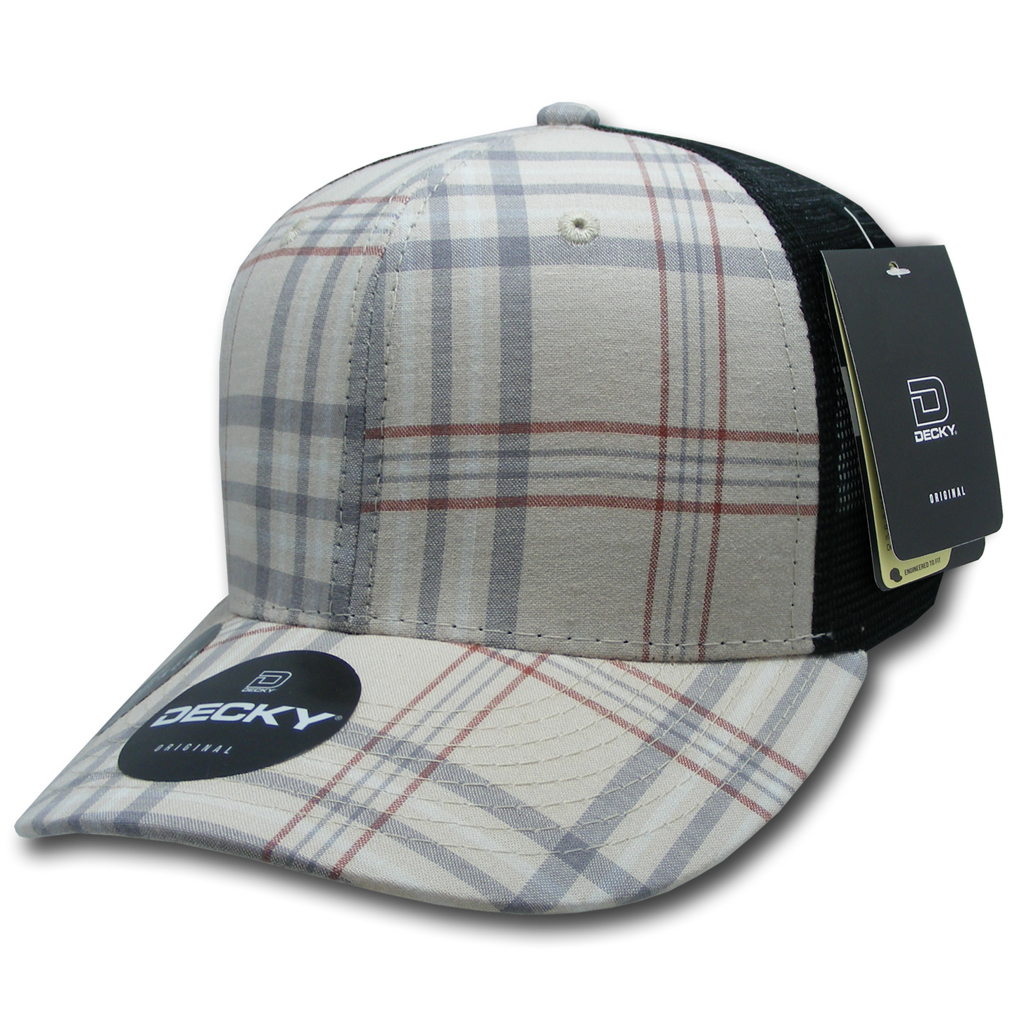 Decky 6018 Mid Crown Plaid Black Mesh Hat - 50% Cotton, 50% Nylon