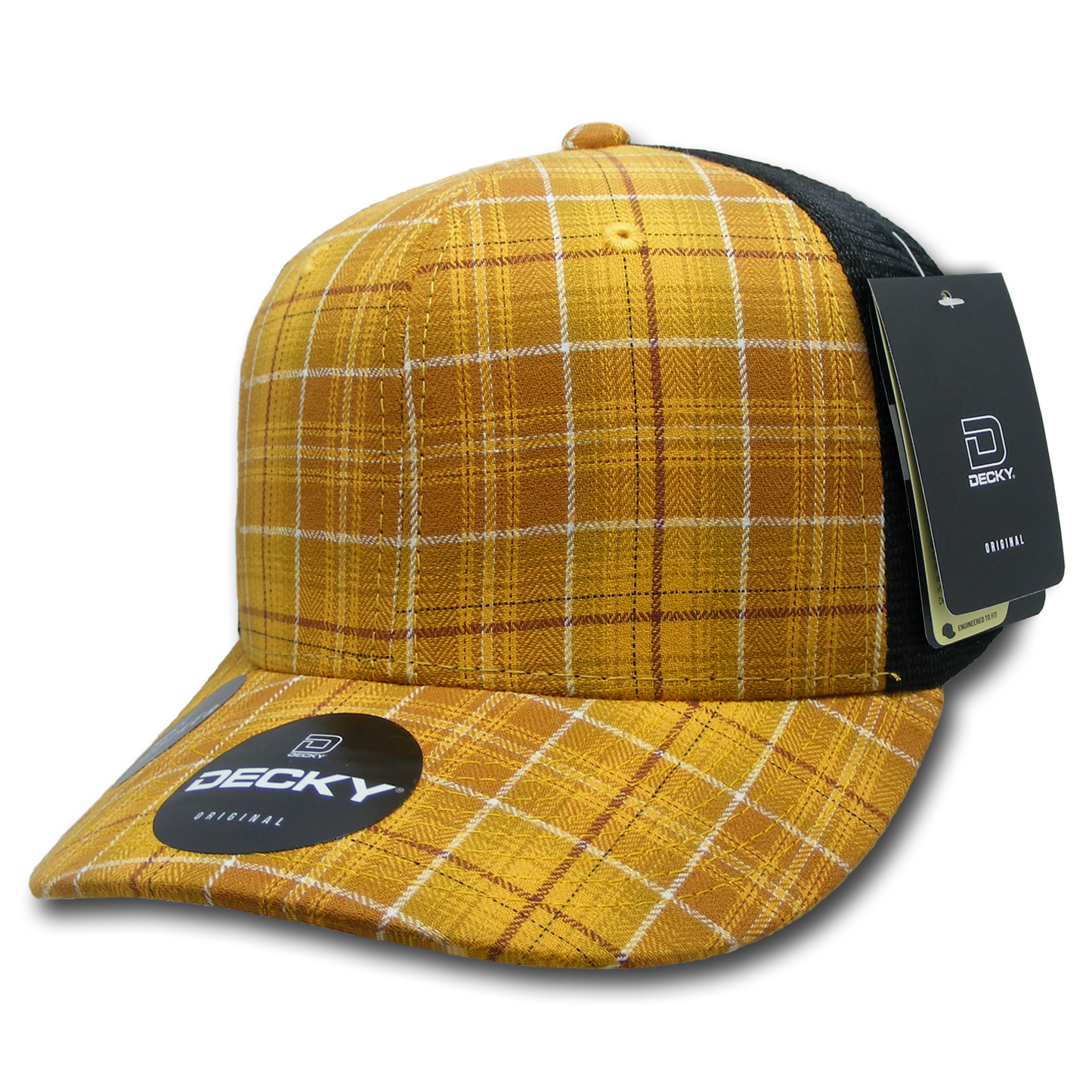 Decky 6018 Mid Crown Plaid Black Mesh Hat - 50% Cotton, 50% Nylon