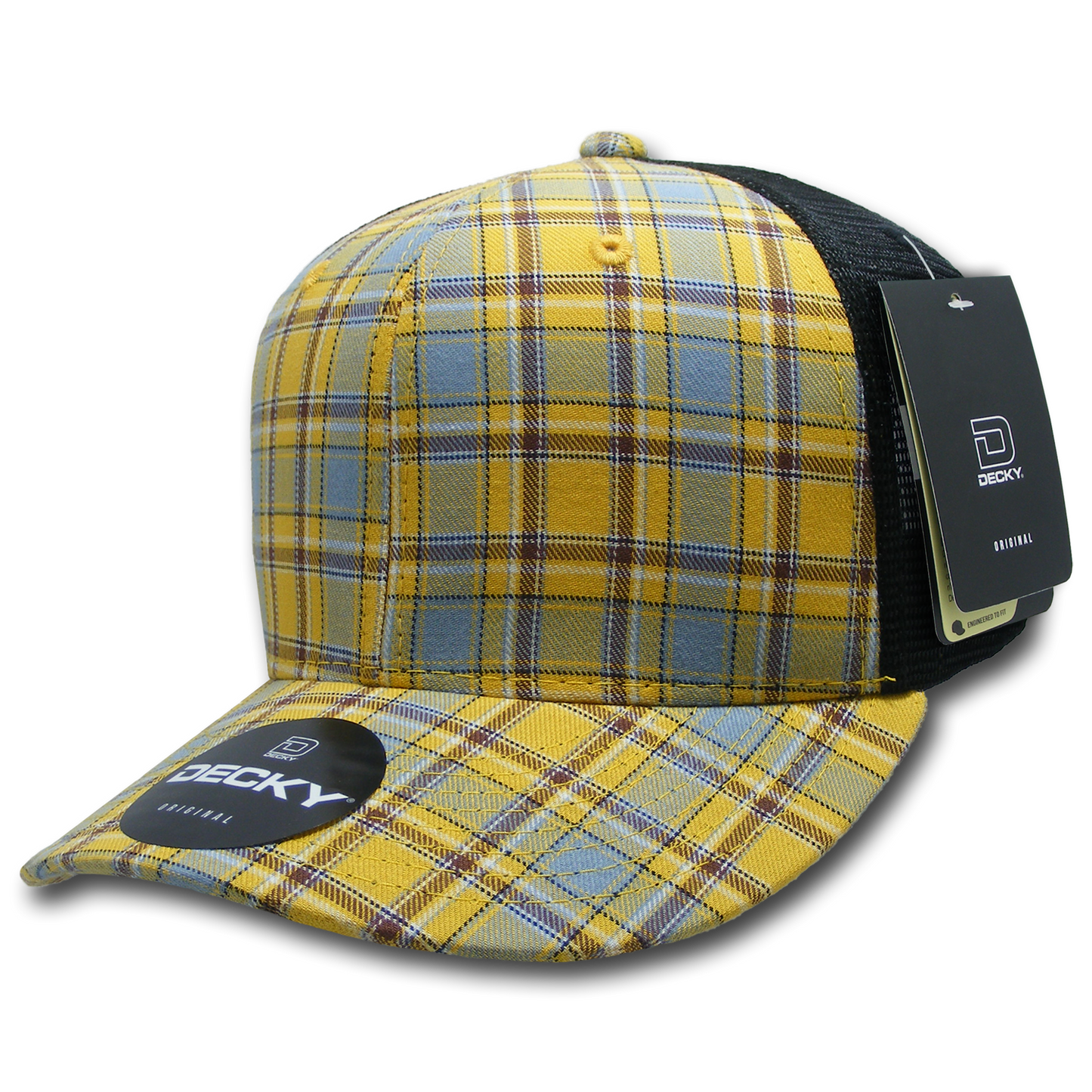 Decky 6018 Mid Crown Plaid Black Mesh Hat - 50% Cotton, 50% Nylon