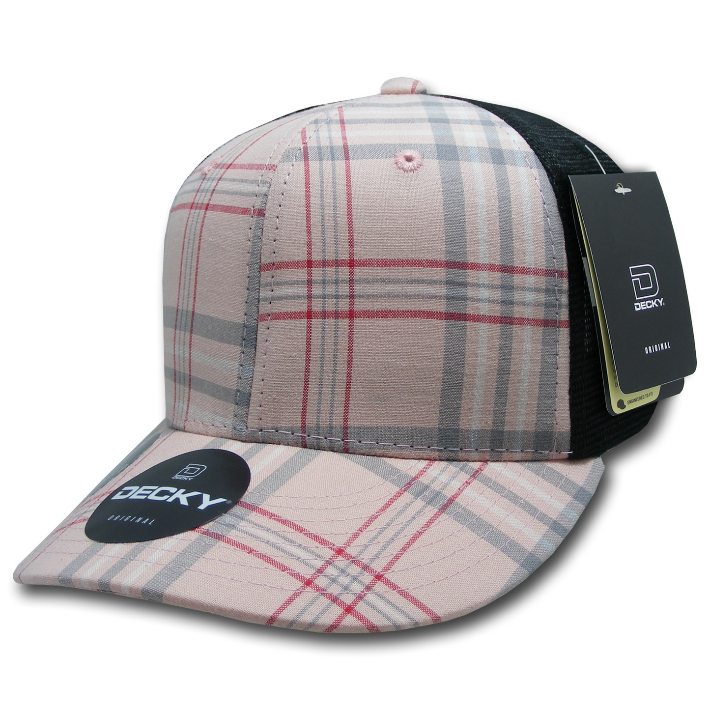 Decky 6018 Mid Crown Plaid Black Mesh Hat - 50% Cotton, 50% Nylon