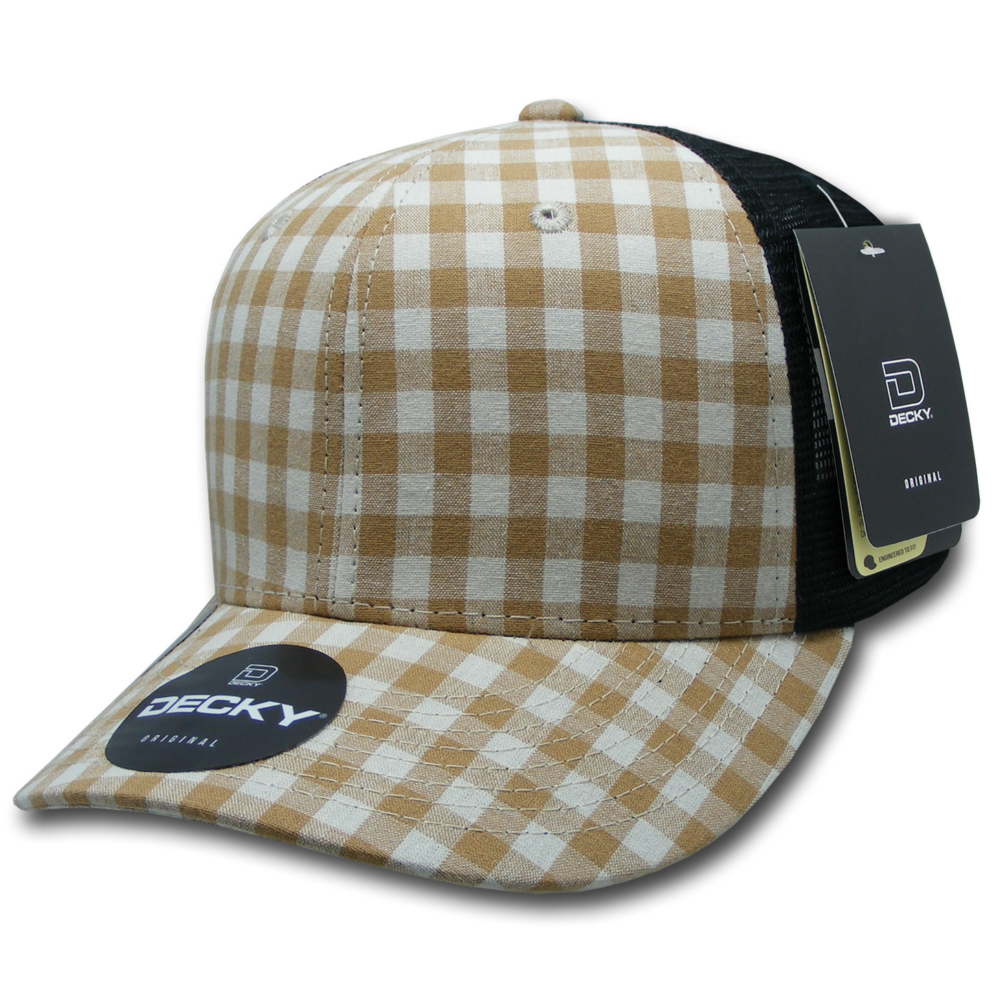 Decky 6018 Mid Crown Plaid Black Mesh Hat - 50% Cotton, 50% Nylon