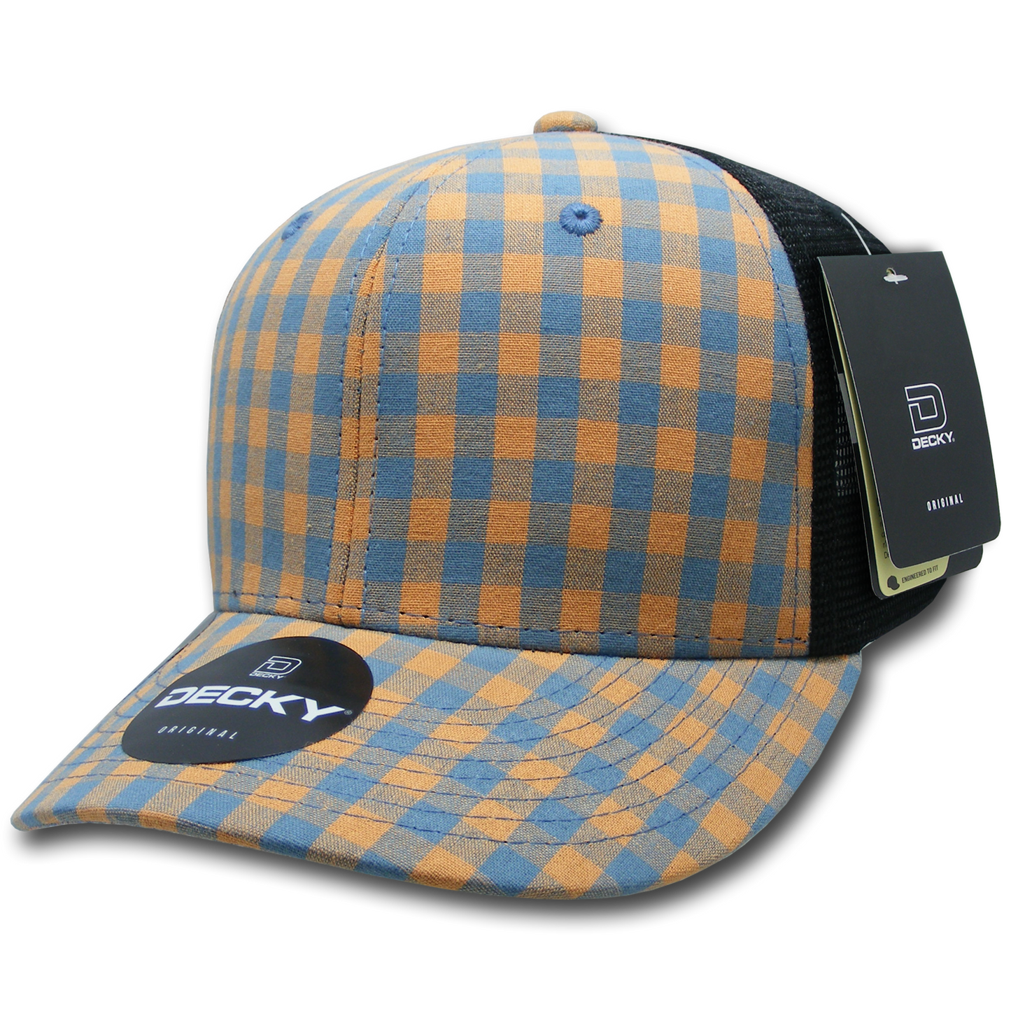 Decky 6018 Mid Crown Plaid Black Mesh Hat - 50% Cotton, 50% Nylon