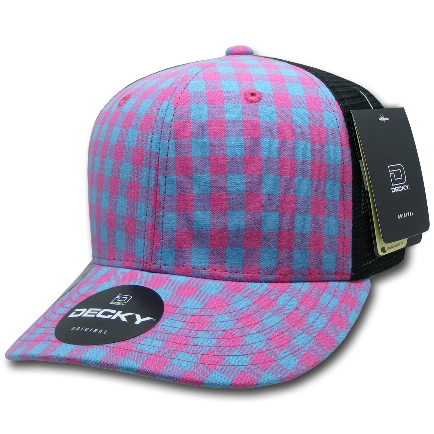 Decky 6018 Mid Crown Plaid Black Mesh Hat - 50% Cotton, 50% Nylon