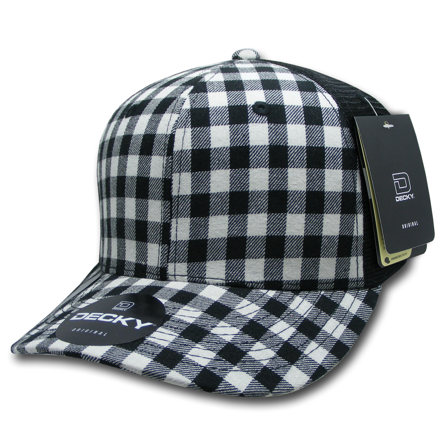 Decky 6018 Mid Crown Plaid Black Mesh Hat - 50% Cotton, 50% Nylon