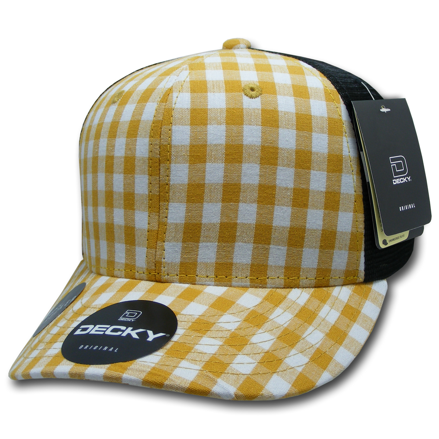 Decky 6018 Mid Crown Plaid Black Mesh Hat - 50% Cotton, 50% Nylon