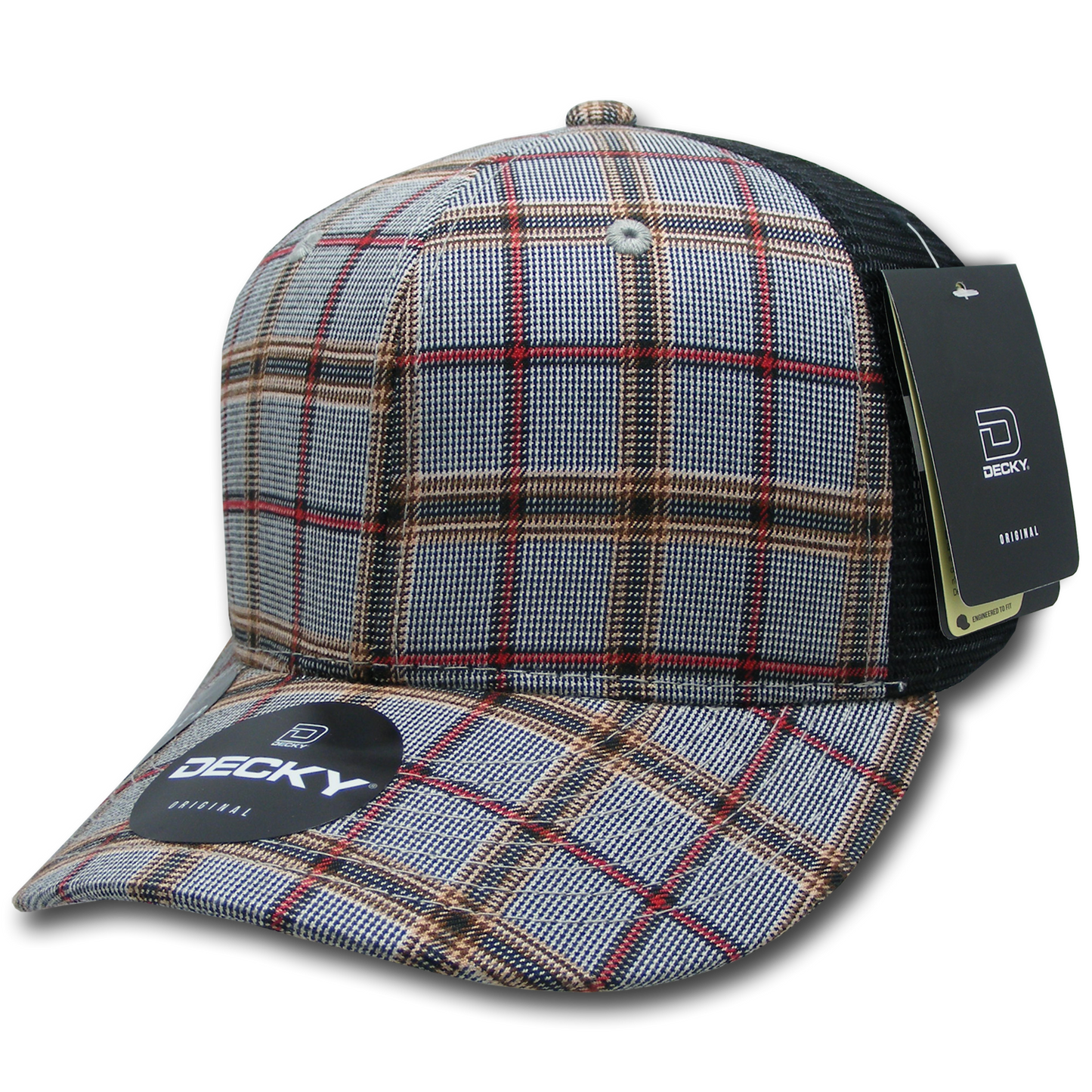Decky 6018 Mid Crown Plaid Black Mesh Hat - 50% Cotton, 50% Nylon