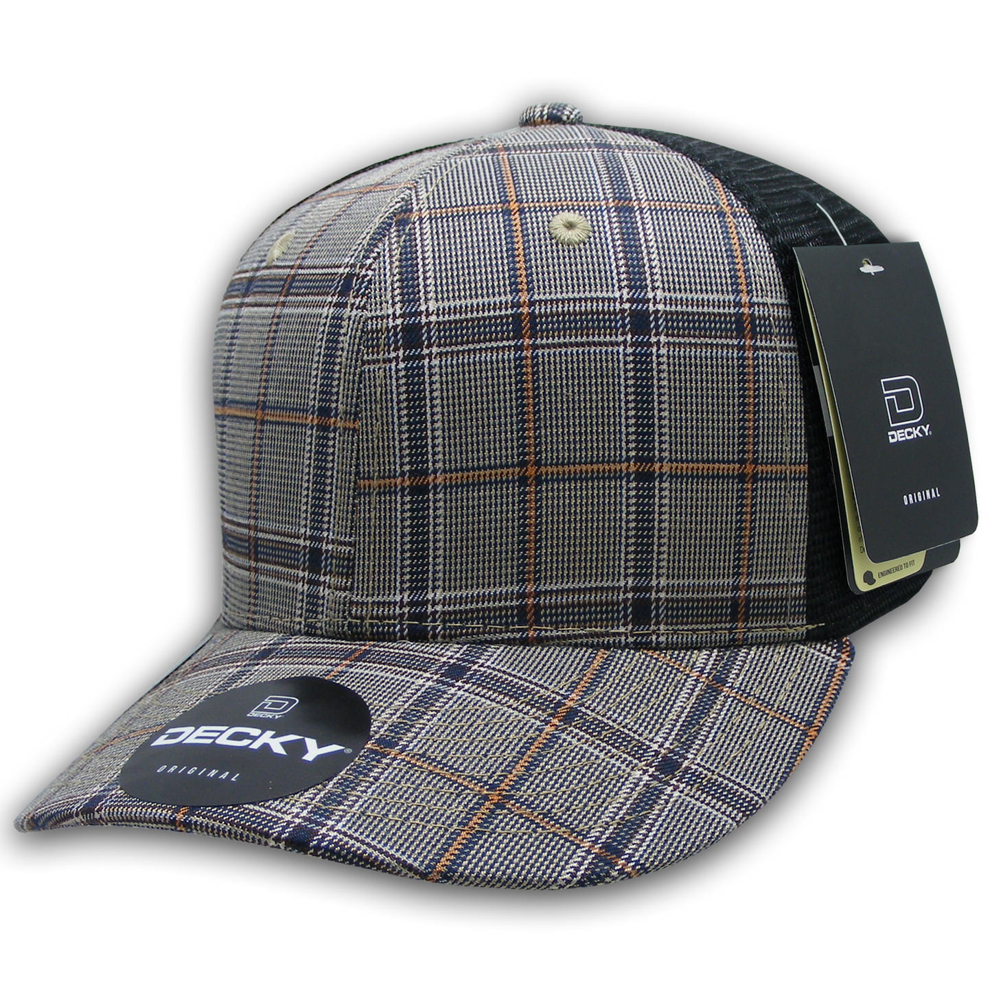Decky 6018 Mid Crown Plaid Black Mesh Hat - 50% Cotton, 50% Nylon