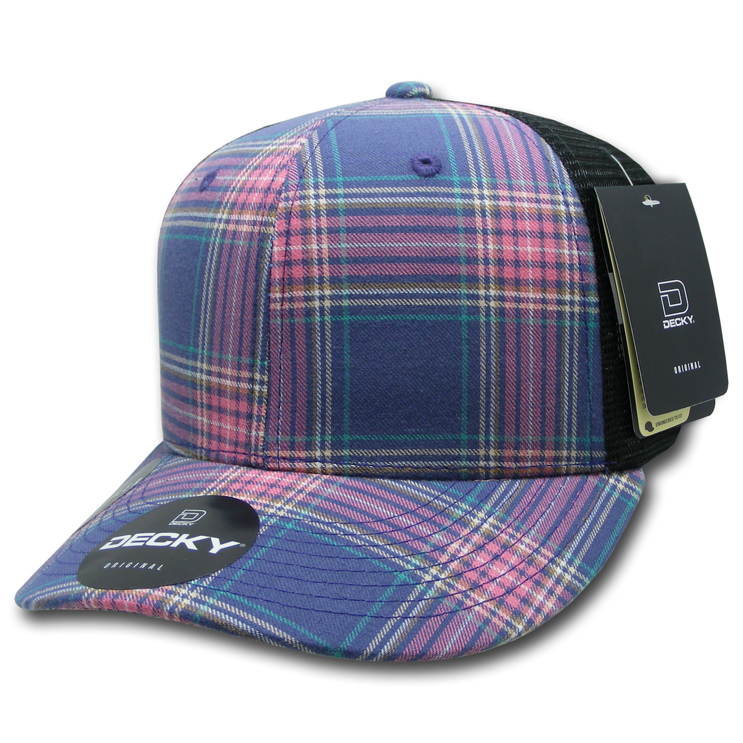 Decky 6018 Mid Crown Plaid Black Mesh Hat - 50% Cotton, 50% Nylon