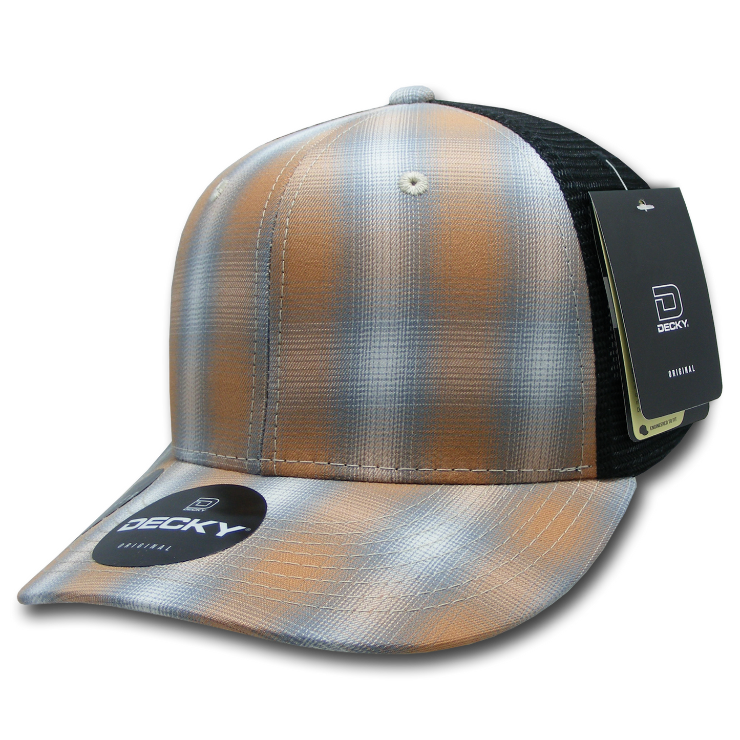 Decky 6018 Mid Crown Plaid Black Mesh Hat - 50% Cotton, 50% Nylon